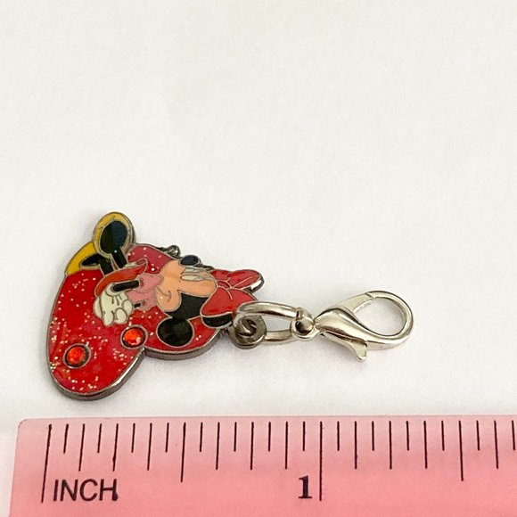 Vintage Disney Minnie Mouse Clip On Charm Zipper Pull Purse EnamelCrystal Signed - Picture 6 of 6